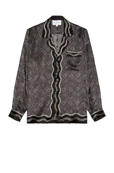 Shop Casablanca Long Sleeve Silk Pyjama Shirt In Black Ping Pong Monogram