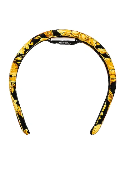 Shop Versace Silk Headband In Nero & Stampa Oro