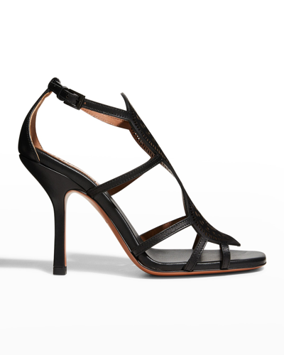 Shop Alaïa 100mm Leather Eyelet Stiletto Sandals In Black