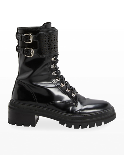 Shop Alaïa Calfskin Lug-sole Hiking Boots In Black
