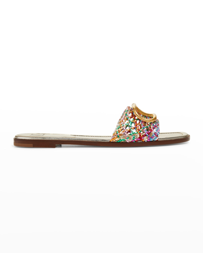 Shop Valentino Vlogo Braided Multicolor Slide Sandals