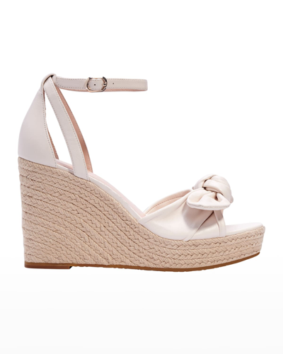 Shop Kate Spade Tianna Leather Bow Wedge Espadrille Sandals In Parchment
