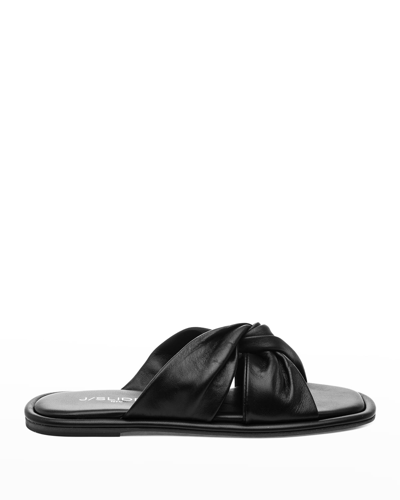 Shop Jslides Yaya Crisscross Leather Flat Sandals In Black