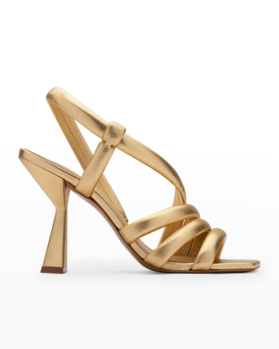 Shop Mercedes Castillo Snake-embossed Strappy Stiletto Sandals In Gold