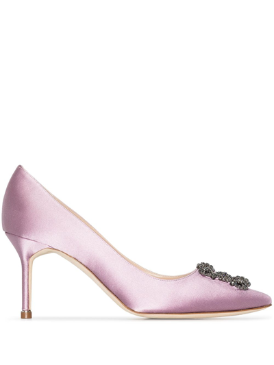 Shop Manolo Blahnik Crystal-embellished Hangisi 70mm Pumps In Violett