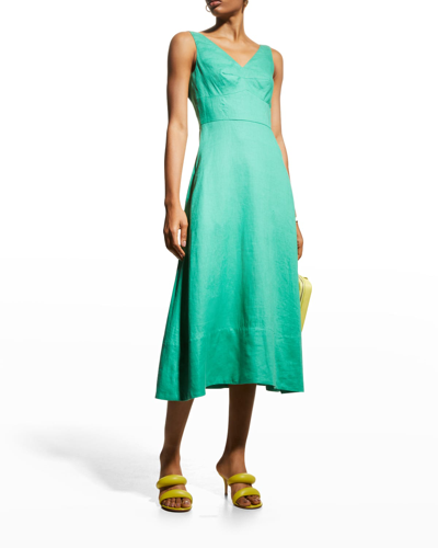 Shop Saloni Rachel Linen Cutout Bow Midi Dress In 362-washed Green