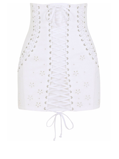Shop Dolce & Gabbana Embroidered Cotton Skirt In White