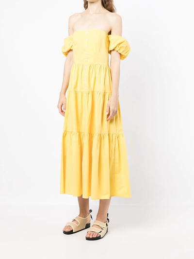 Shop Staud Off-the-shoulder Button Down Dress In Gelb