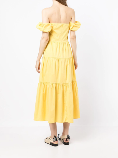 Shop Staud Off-the-shoulder Button Down Dress In Gelb