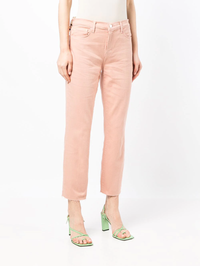 Shop L Agence Sada Mid-rise Frayed Cropped Jeans In Rosa