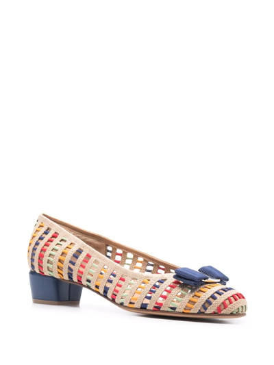 Ferragamo Vara Woven Ballerinas In Nude