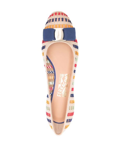 Ferragamo Vara Woven Ballerinas In Nude