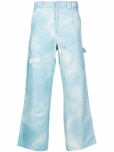 Shop Msftsrep Acid-wash Flared Trousers In Blau