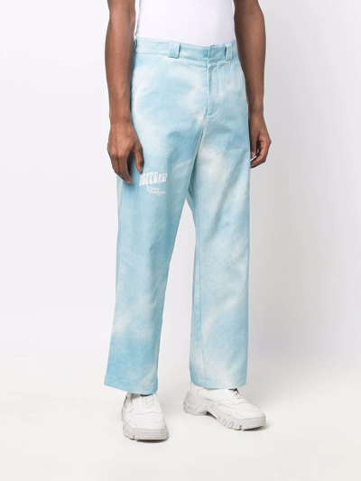Shop Msftsrep Acid-wash Flared Trousers In Blau