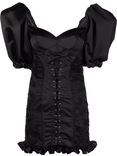 Shop Alessandra Rich Puff-sleeve Mini Dress In Schwarz