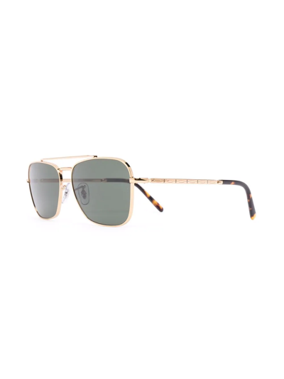 Ray Ban Rectangle Frame Sunglasses In Gold