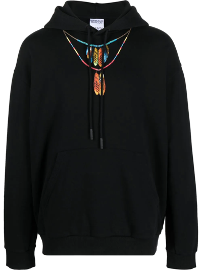 Shop Marcelo Burlon County Of Milan Feather Necklace-print Hoodie In Black