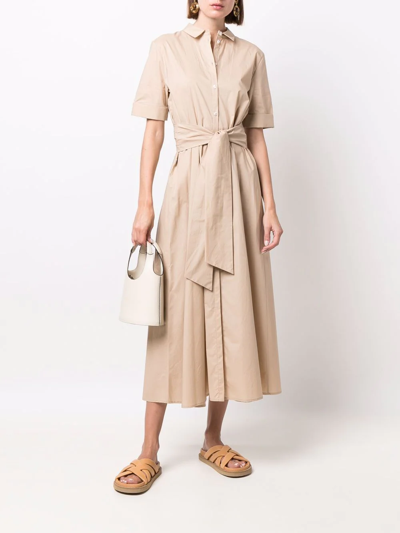 Shop Woolrich Belted Cotton Midi Shirtdress In Nude
