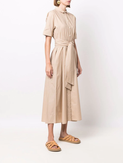 Shop Woolrich Belted Cotton Midi Shirtdress In Nude