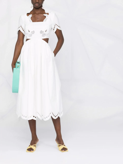 Shop Self-portrait Scallop-trim Midi Dress In Weiss