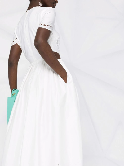 Shop Self-portrait Scallop-trim Midi Dress In Weiss