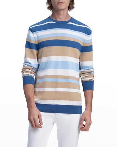 Shop Bugatchi Men's Multi-stripe Crew Sweater In Cobalt