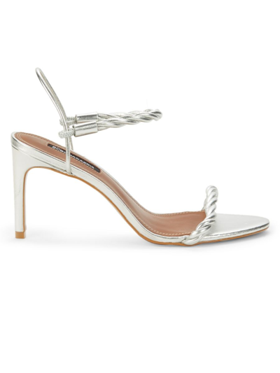 Shop Bcbgmaxazria Women's Taylor Leather Slingback Sandals In Silver