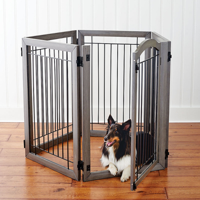 Shop Frontgate Luxury Six-panel Hardwood Pet Gate To Crate In Distressed Grey