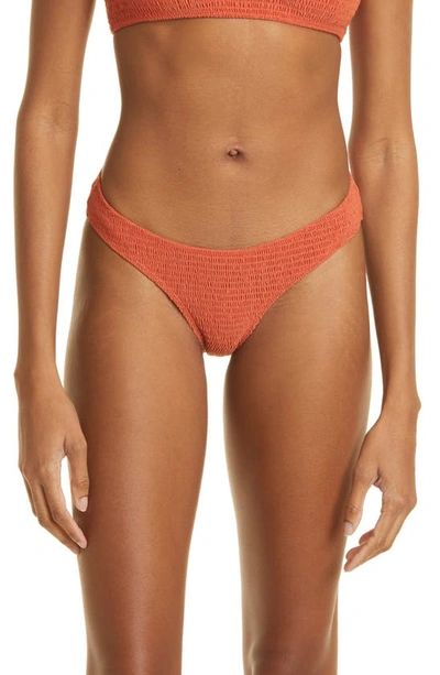 Shop Totême Smocked Mini Bikini Bottoms In Burnt Orange