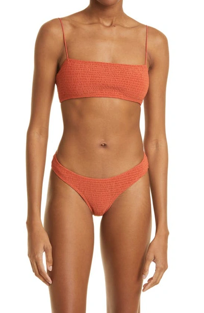 Shop Totême Smocked Mini Bikini Bottoms In Burnt Orange