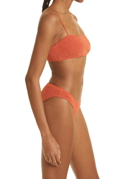 Shop Totême Smocked Mini Bikini Bottoms In Burnt Orange