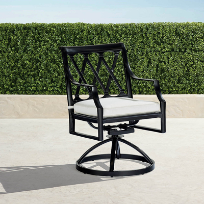 Frontgate Set Of 2 Grayson Swivel Dining Chairs In Black Finish