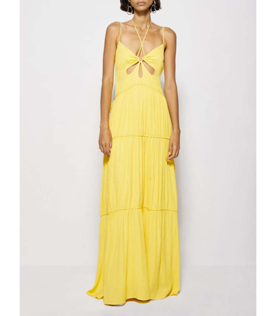 Shop Jonathan Simkhai Lina Crinkle Teardrop Cut-out Maxi Dress In Yellow