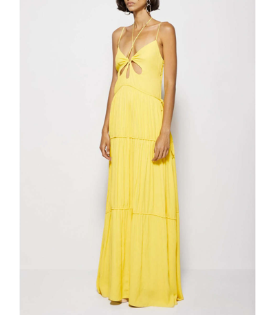 Shop Jonathan Simkhai Lina Crinkle Teardrop Cut-out Maxi Dress In Yellow
