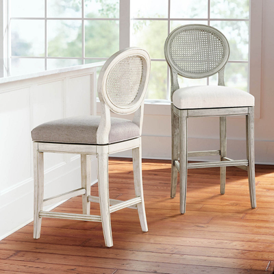 Frontgate Georgia Cane Swivel Bar And Counter Stool In Smoke Gray Leather,ecru Counter Stool