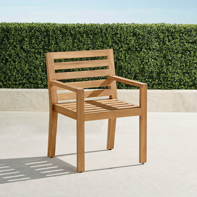FRONTGATE SET OF 2 CALHOUN DINING ARM CHAIRS IN NATURAL TEAK. 