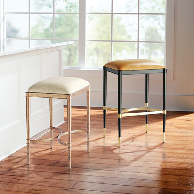 Frontgate Angelina Backless Bar And Counter Stool In Camel Leather,matte Black Barstool