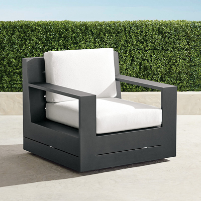 Shop Frontgate St. Kitts Swivel Lounge Chair In Matte Black Aluminum With Cushions
