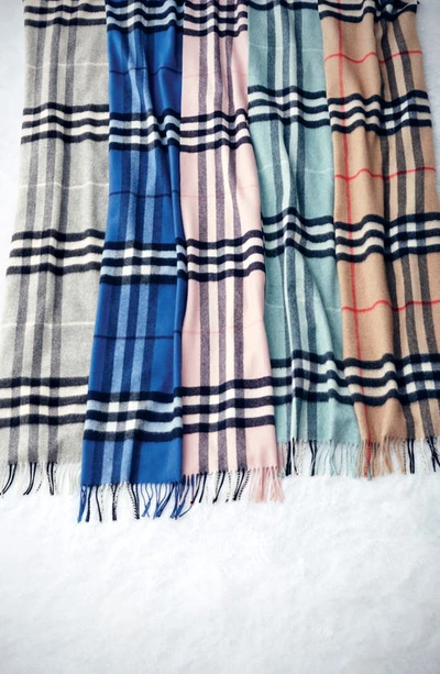 Shop Burberry Giant Icon Check Cashmere Scarf In Blue Carbon