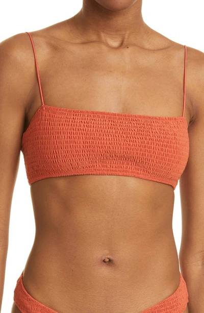 Shop Totême Smocked Bikini Top In Burnt Orange