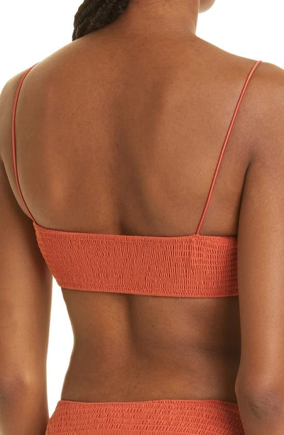 Shop Totême Smocked Bikini Top In Burnt Orange