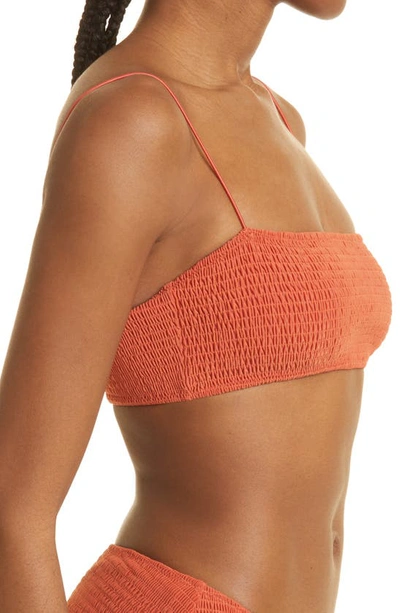 Shop Totême Smocked Bikini Top In Burnt Orange