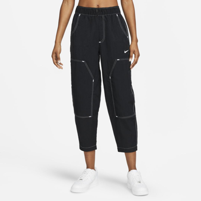 Shop Nike Women's  Sportswear Swoosh High-waisted Woven Pants In Black