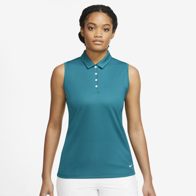 Shop Nike Dri-fit Victory Women's Sleeveless Golf Polo In Bright Spruce,white