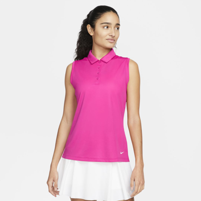 Shop Nike Dri-fit Victory Women's Sleeveless Golf Polo In Active Pink,white
