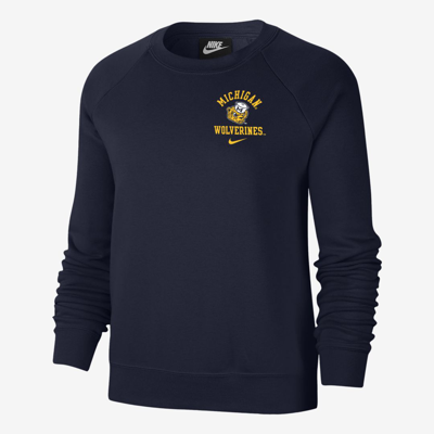 Shop Nike Women's College (michigan) Fleece Sweatshirt In Navy