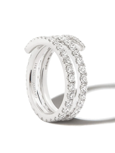 Anita Ko 18kt White Gold Diamond Coil Ring In Silber