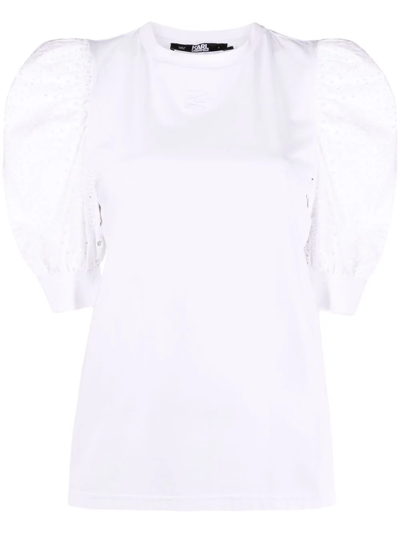 Shop Karl Lagerfeld Broderie Anglaise T-shirt In White
