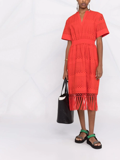 Shop Karl Lagerfeld Tassel-detail Short-sleeve Dress In Red