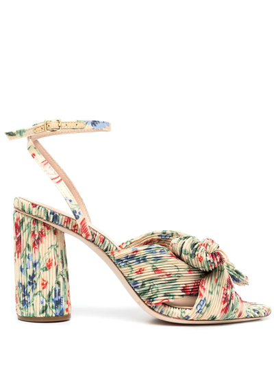 Shop Loeffler Randall Camellia Pleated Knot 90mm Sandals In Neutrals